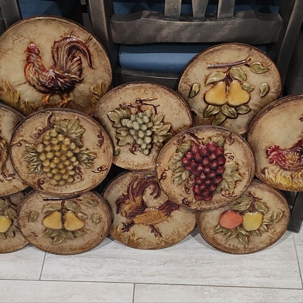Rustic Fruit and Rooster Wall Decor Set